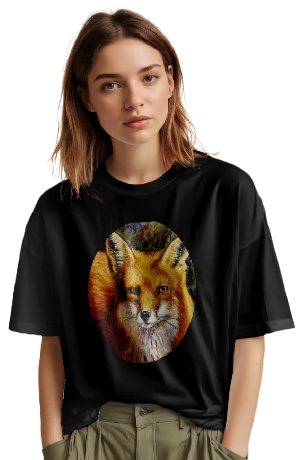 Women Relaxed Fit Fox Art Graphic T-Shirt