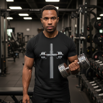 Barbell Cross T-Shirt - Lift Heavy, Stand Firm - NO APOLOGIES