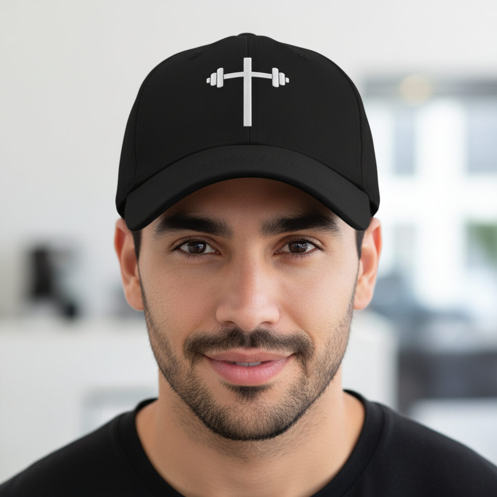 BARBELL CROSS.Fitted Baseball Cap | Flexfit 6277  BLACK
