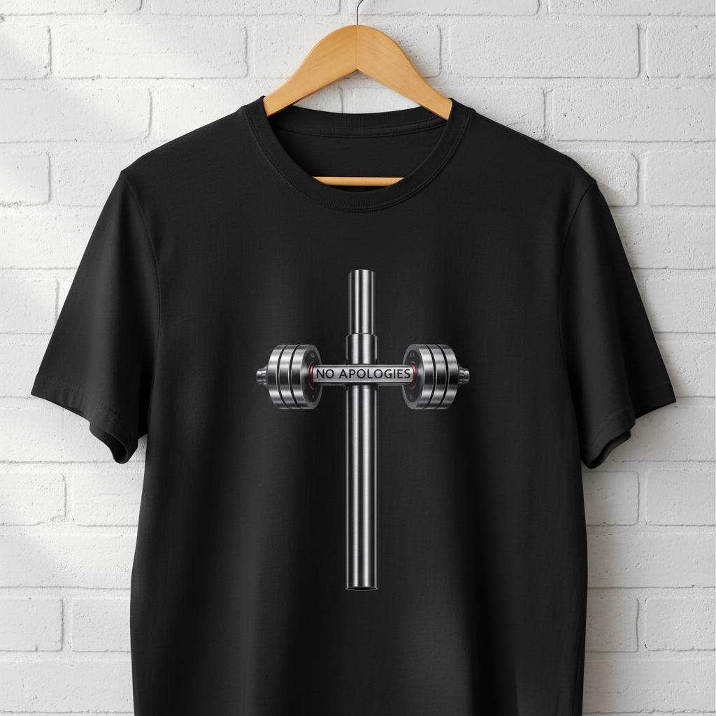 Barbell Cross T-Shirt - Lift Heavy, Stand Firm - NO APOLOGIES
